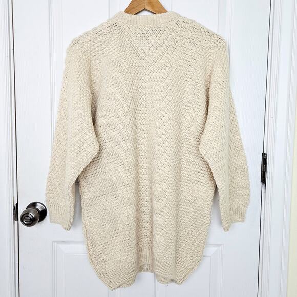 VTG Ivory 100% Wool Cardigan Chunky Fisherman Made in Scotland Cottage Womens M - Picture 2 of 10